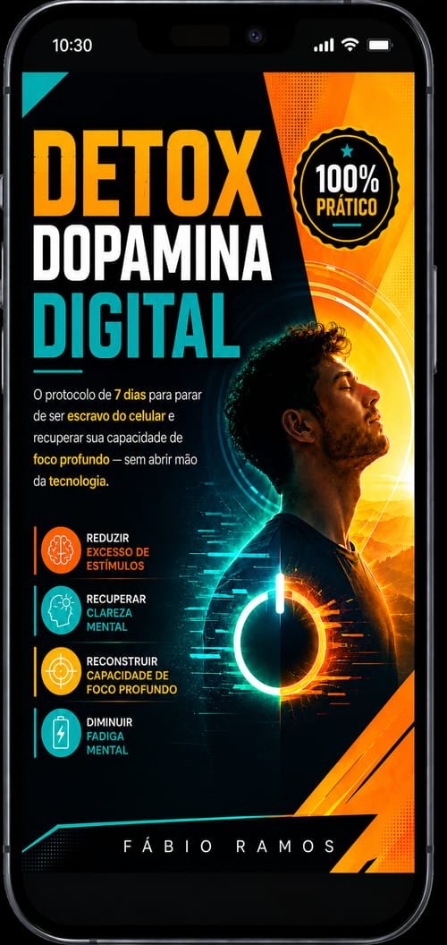 Celular mostrando a capa do bônus Detox Dopamina Digital