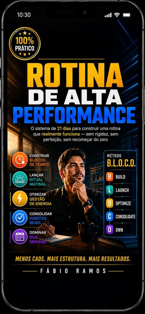 Celular mostrando a capa do bônus Rotina de Alta Performance